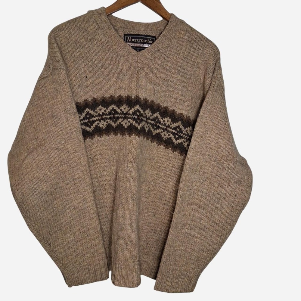 Mens Vintage Abercrombie & Fitch 100% Wool V-neck Sweater XL